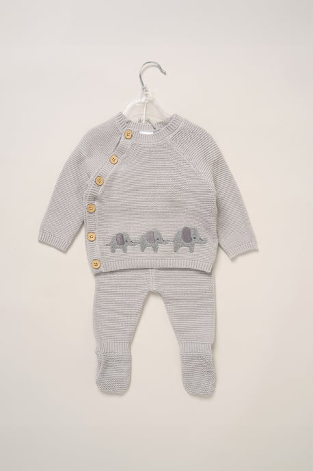 True Knit Elephant Cardigan And Footed Trousers Outfit Set - Image 2