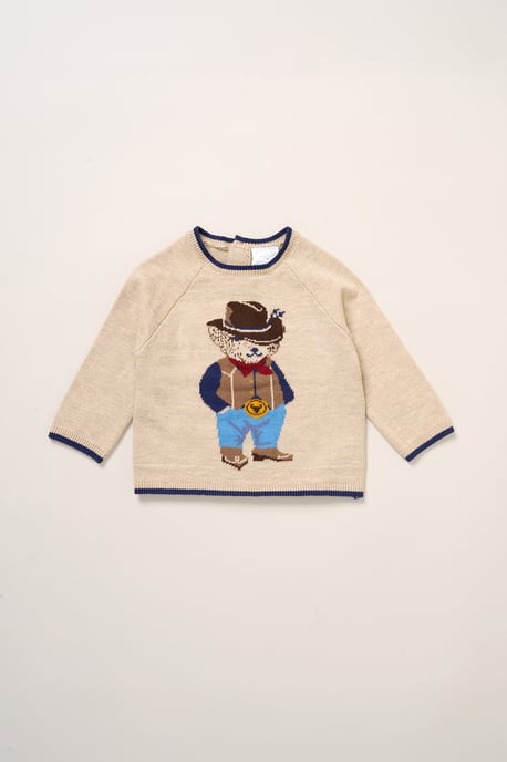 True Knit Cowboy Bear Jumper and Trousers Outfit Set - Image 3