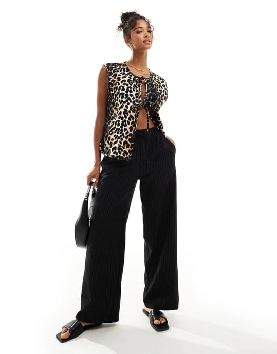ASOS DESIGN tie front vest in leopard print - Image 3