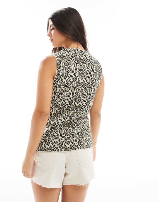 ASOS DESIGN knitted asymmetric waistcoat in leopard - Image 2