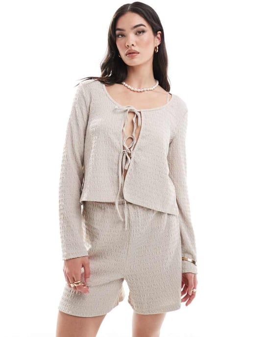 Pieces textured short co-ord in stone - Image 4