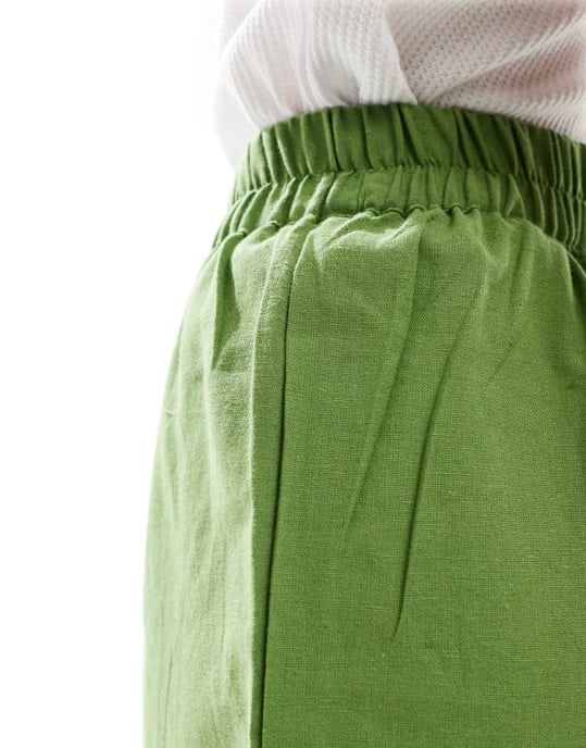 Esmee Exclusive textured beach short co-ord in olive - Image 3