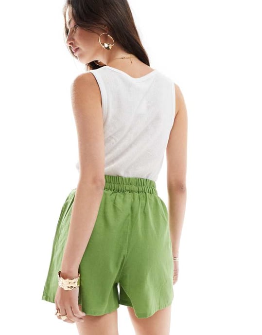 Esmee Exclusive textured beach short co-ord in olive - Image 4