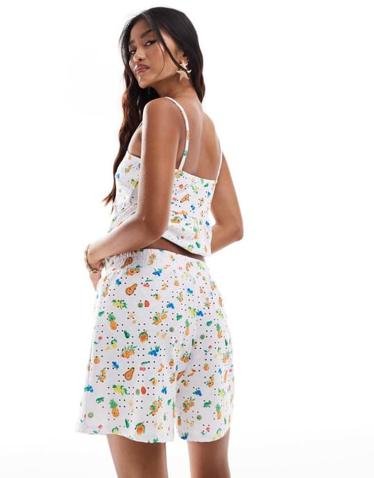 ASOS DESIGN broderie short co-ord in fruit print - Image 2