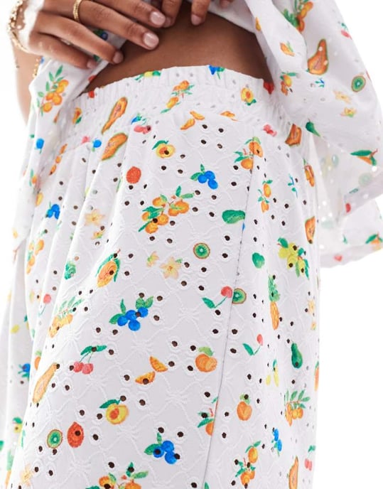 ASOS DESIGN broderie short co-ord in fruit print - Image 3