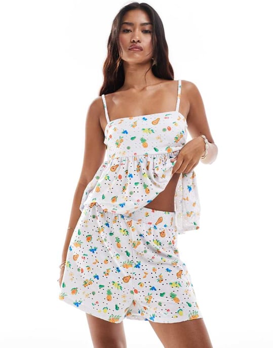 ASOS DESIGN broderie short co-ord in fruit print - Image 4