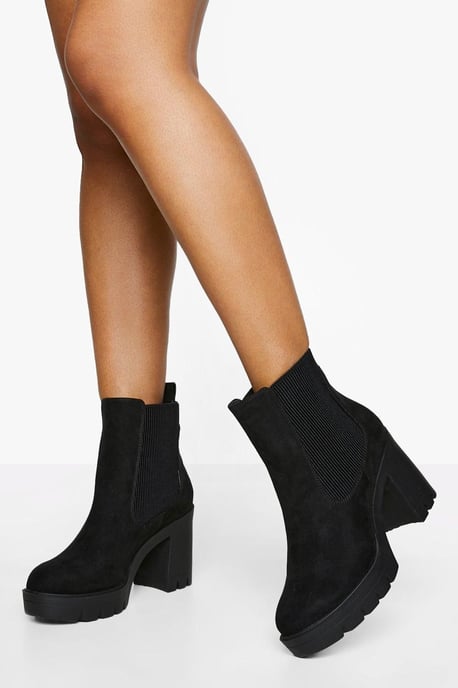 Wide Fit Faux Suede Chunky Heeled Chelsea Boots - Image 1