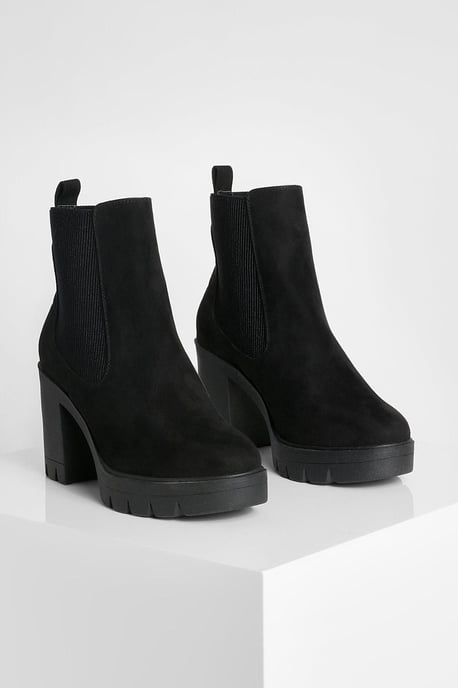 Wide Fit Faux Suede Chunky Heeled Chelsea Boots - Image 3