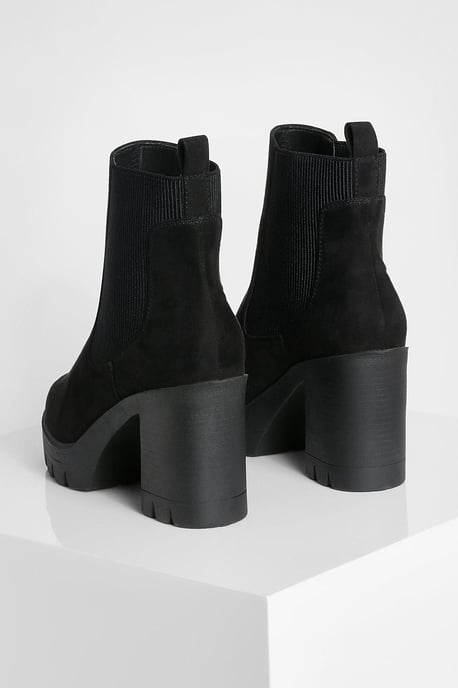 Wide Fit Faux Suede Chunky Heeled Chelsea Boots - Image 4