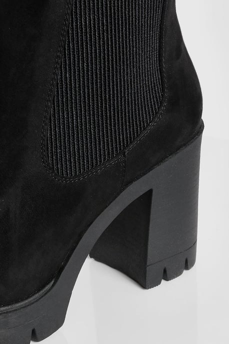 Wide Fit Faux Suede Chunky Heeled Chelsea Boots - Image 5