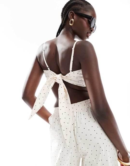 ASOS DESIGN poplin bralet in white spot co-ord - Image 2