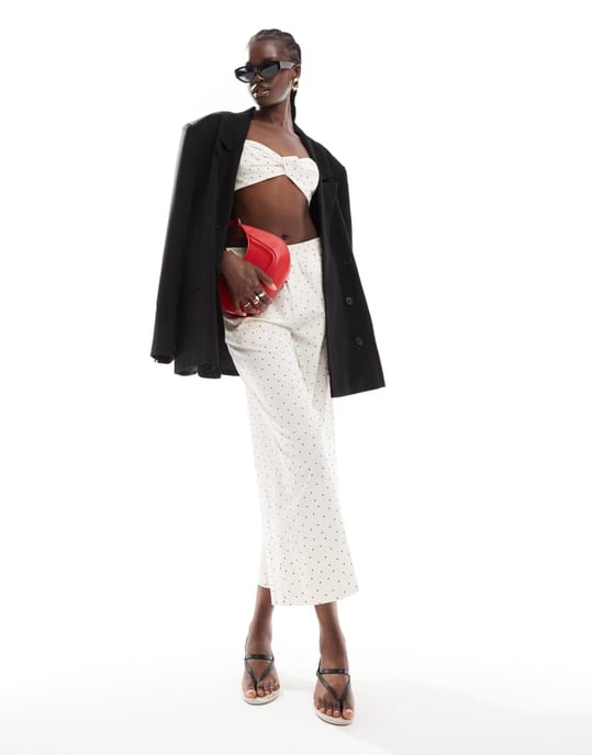 ASOS DESIGN poplin bralet in white spot co-ord - Image 3