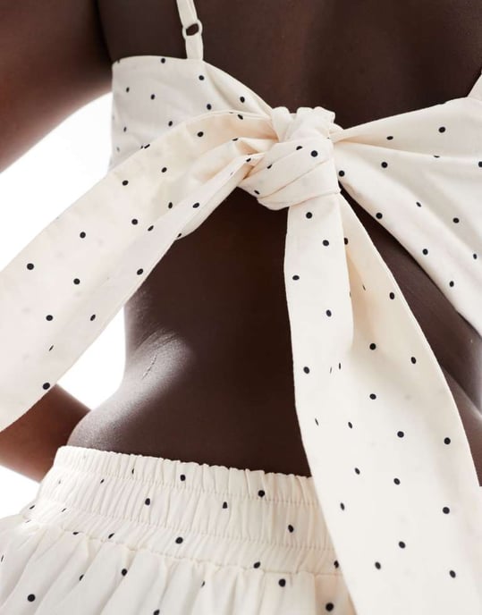 ASOS DESIGN poplin bralet in white spot co-ord - Image 4