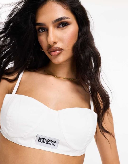 Weekend Collective poplin bralet with woven label in white - Image 2