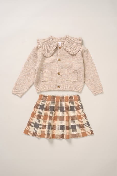 True Knit Cardigan and Check Skirt Set - Image 1