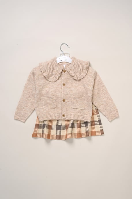 True Knit Cardigan and Check Skirt Set - Image 2