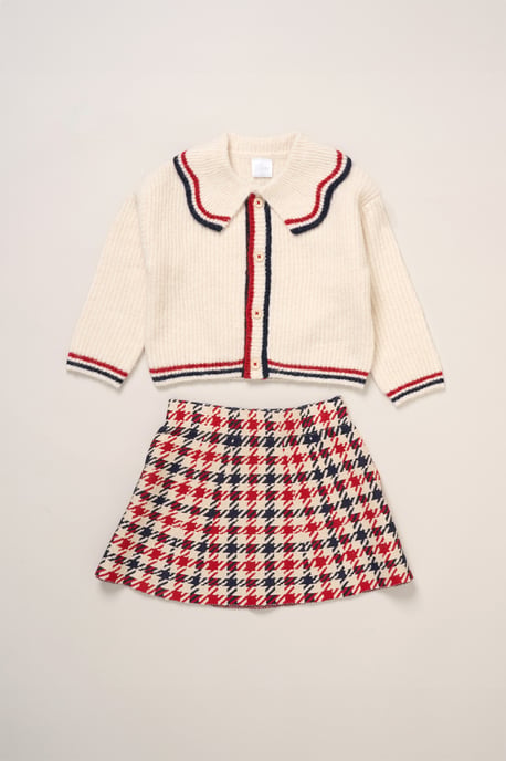 True Knit Cardigan with Check Skirt - Image 1