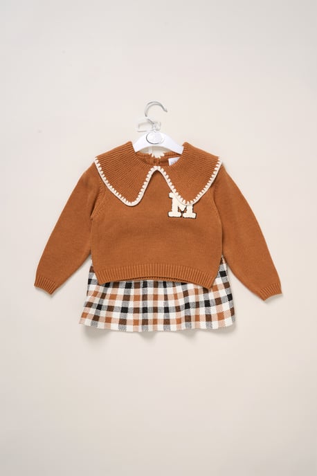 True Knit Jumper with Woven Collar and Check Skirt - Image 2