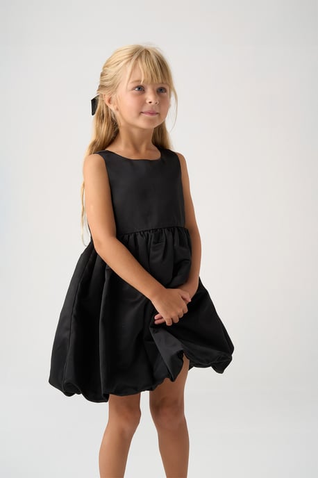 Bubble Hem Satin Dress, Faux Fur Cardigan and Bow Clip Set - Image 2