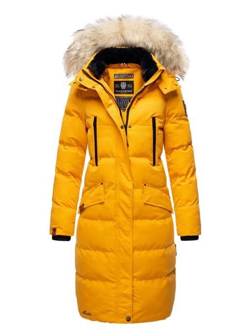 Marikoo women’s winter coat – Schneesternchen, long with hood & faux fur collar - Image 1