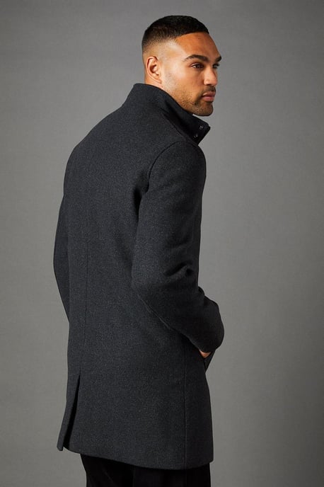 Charcoal Signature Funnel Neck Wool Blend Coat With Insert - Image 3