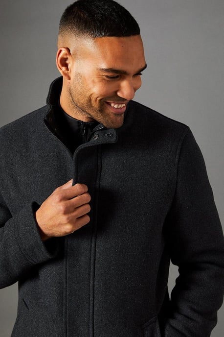Charcoal Signature Funnel Neck Wool Blend Coat With Insert - Image 4