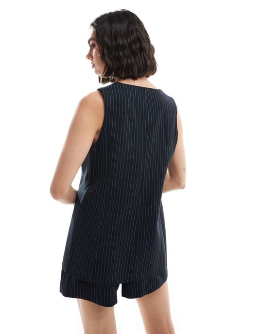 ASOS DESIGN tailored longline waistcoat in navy pinstripe - Image 4