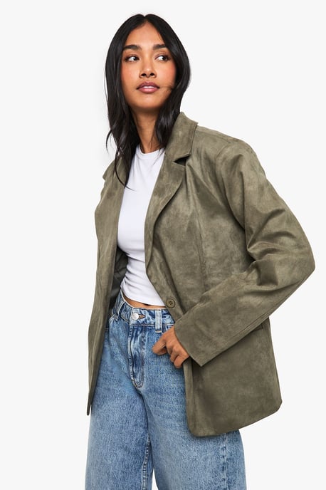 Boxy Oversized Faux Suede Blazer - Image 1