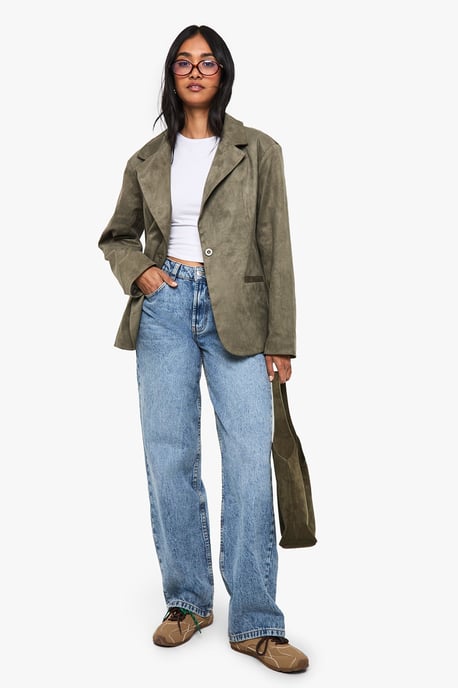 Boxy Oversized Faux Suede Blazer - Image 3