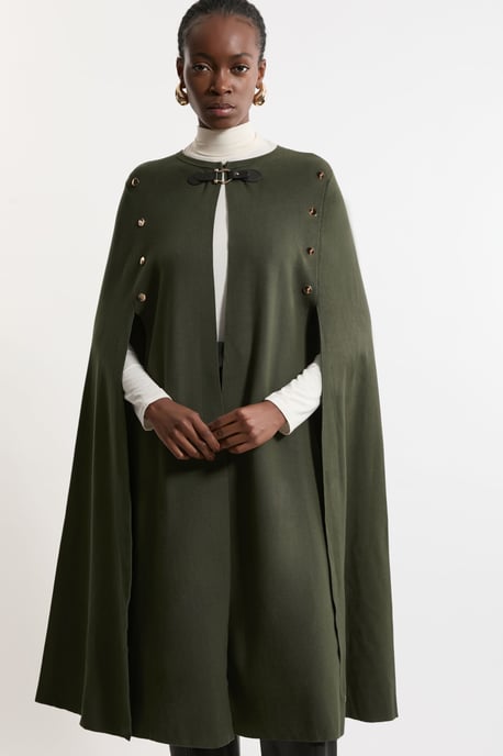 Tall Viscose Blend Military Knit Longline Cape - Image 2