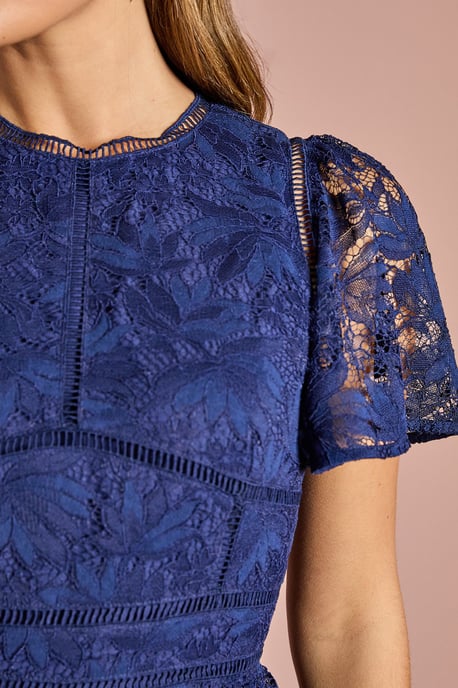 Petite Tiered Lace Dress With Flutter Sleeve & Trims - Image 5