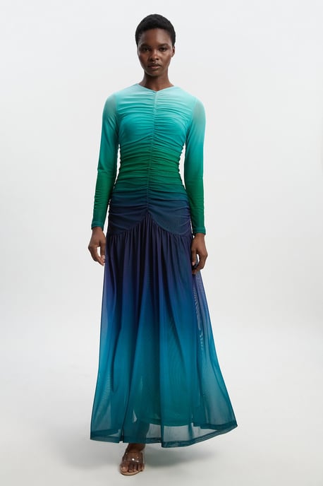 Long Sleeve Ombre Mesh Maxi Dress - Image 1