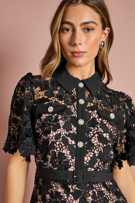 Lace Shirt Mini Belted Dress - Image 4