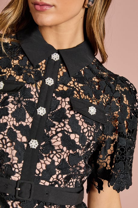 Lace Shirt Mini Belted Dress - Image 5
