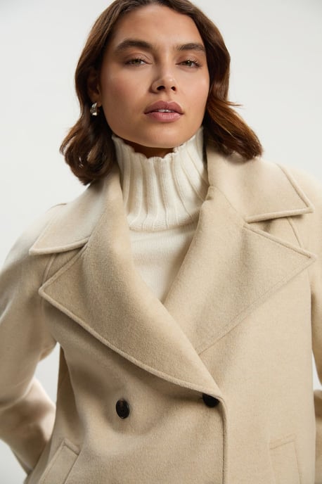 Tailored Brushed Wool Double Breasted Short Pea Coat - Image 3