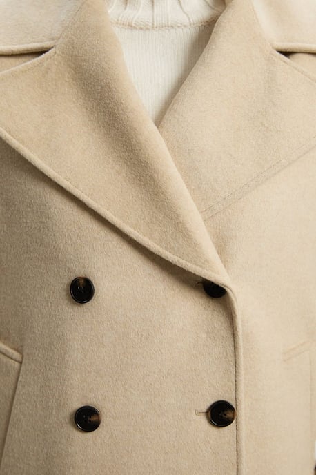 Tailored Brushed Wool Double Breasted Short Pea Coat - Image 4