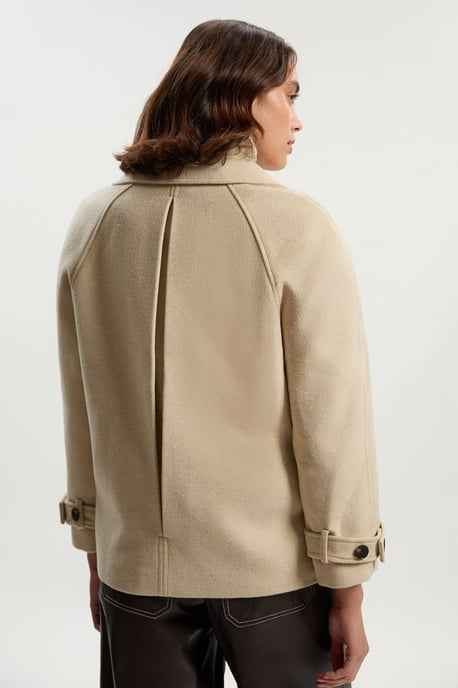 Tailored Brushed Wool Double Breasted Short Pea Coat - Image 5