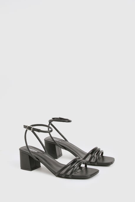 Wide Fit Square Toe Triple Strap Low Block Heel Sandals - Image 2