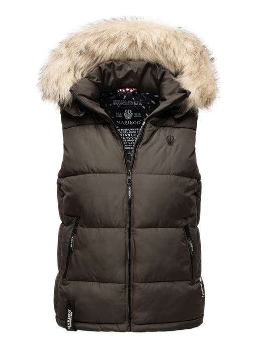 Marikoo dames gewatteerd vest – Eisflöckchen met capuchon & imitatiebontkraag - Image 1