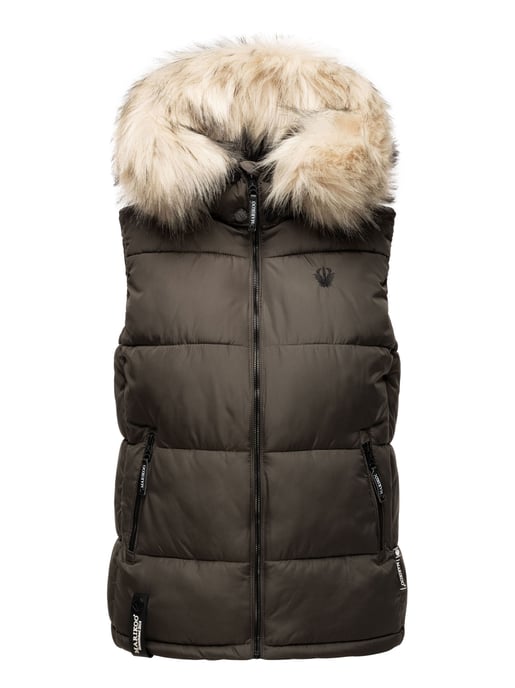 Marikoo dames gewatteerd vest – Eisflöckchen met capuchon & imitatiebontkraag - Image 2