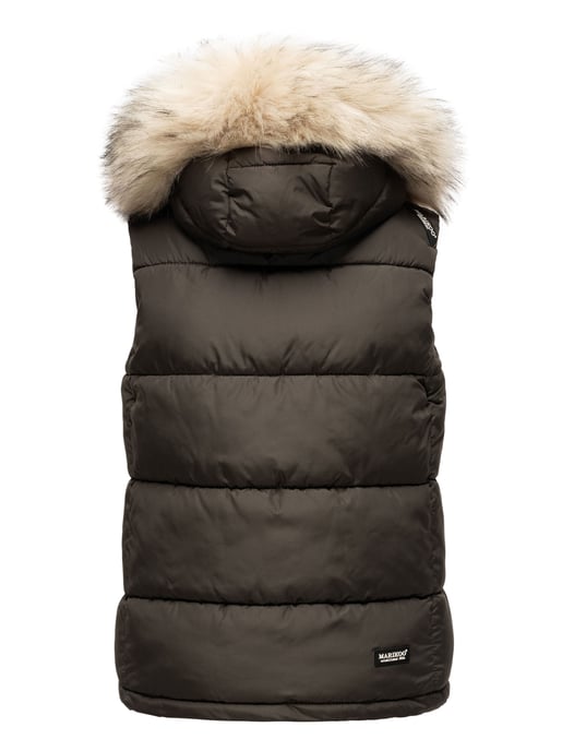 Marikoo dames gewatteerd vest – Eisflöckchen met capuchon & imitatiebontkraag - Image 4