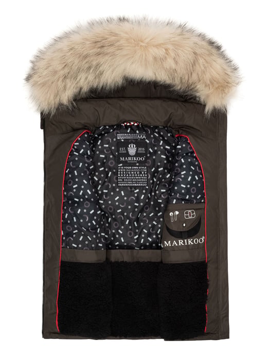 Marikoo dames gewatteerd vest – Eisflöckchen met capuchon & imitatiebontkraag - Image 5