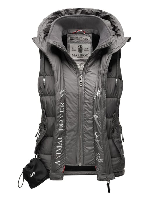 Marikoo dames gewatteerd vest – Taisaa, licht met capuchon & snackvak - Image 5