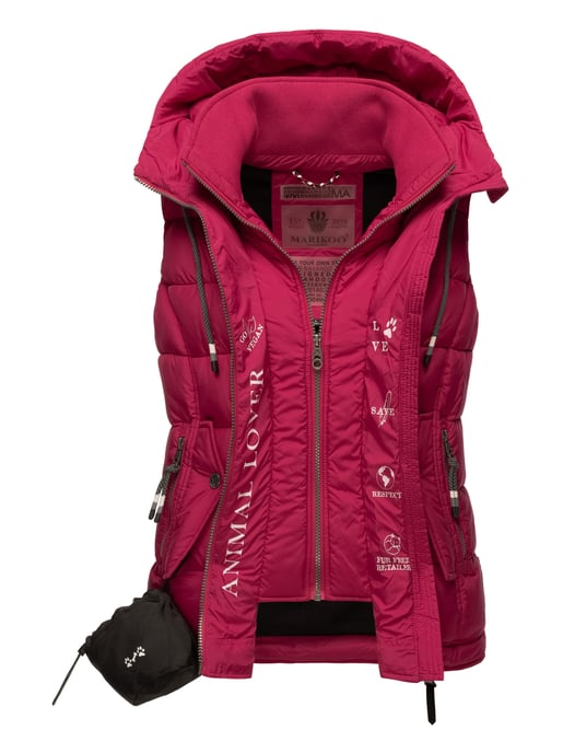 Marikoo dames gewatteerd vest – Taisaa, licht met capuchon & snackvak - Image 3