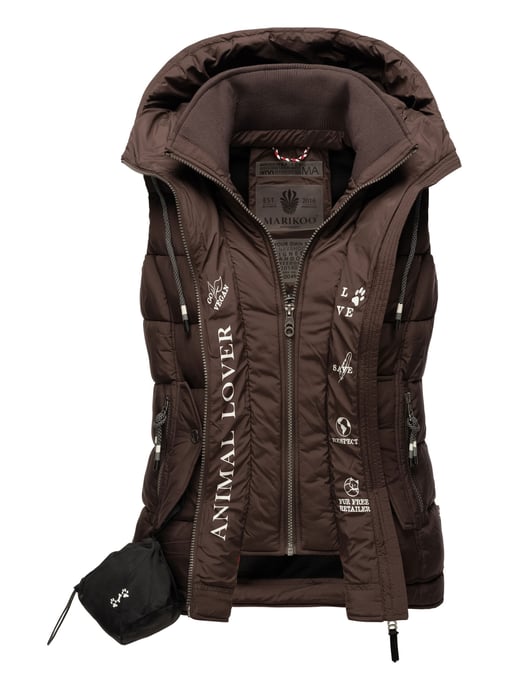 Marikoo dames gewatteerd vest – Taisaa, licht met capuchon & snackvak - Image 3