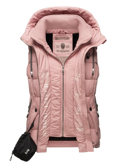 Marikoo dames gewatteerd vest – Taisaa, licht met capuchon & snackvak - Image 2