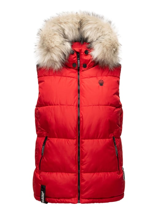 Marikoo dames gewatteerd vest – Eisflöckchen met capuchon & imitatiebontkraag - Image 2