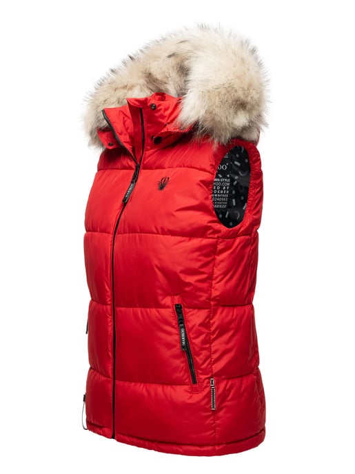 Marikoo dames gewatteerd vest – Eisflöckchen met capuchon & imitatiebontkraag - Image 3