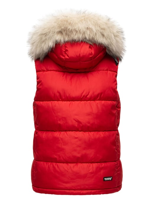 Marikoo dames gewatteerd vest – Eisflöckchen met capuchon & imitatiebontkraag - Image 4