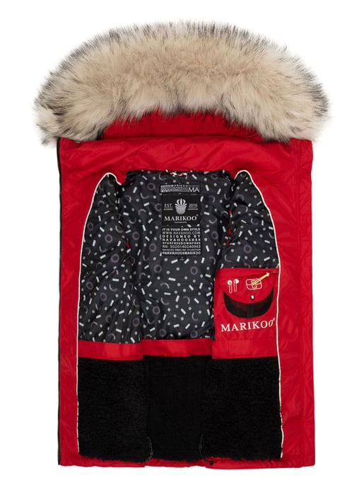 Marikoo dames gewatteerd vest – Eisflöckchen met capuchon & imitatiebontkraag - Image 5